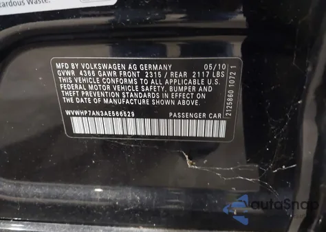 2010 Volkswagen Cc Luxury z USA, uszkodzony, nr VIN WVWHP7AN3AE566529